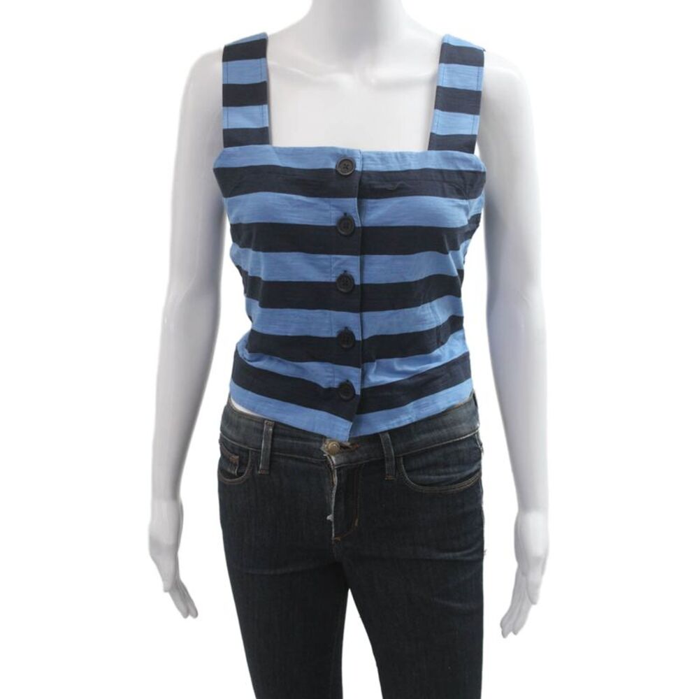 Nation Los Angeles Womens Cropped Black Striped Tank Buttonup Size S